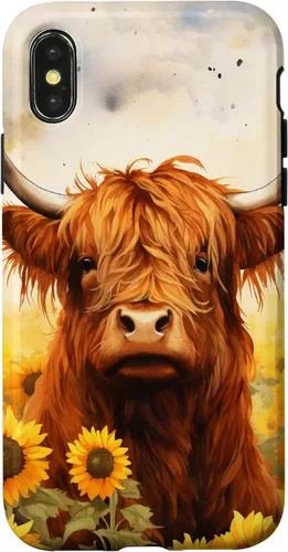 Vista 5 de Highland Cow Animal Lover Watercolor Sunflower Case for iPhone 17