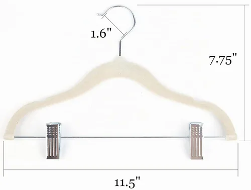 Vista 2 de Tosnail Paquete de 30 perchas de terciopelo para niños, perchas para ropa infantil, perchas para bebés con clips, color crema