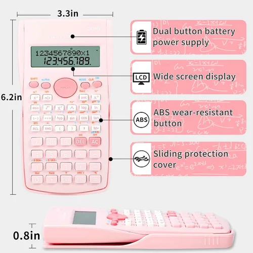 Vista 6 de Calculadora científica, Calculadora de dos líneas linda, Calculadora de matemáticas con función para estudiantes de álgebra y geometría, Calculadora