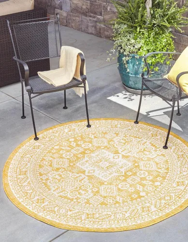 Vista 39 de Unique Loom Outdoor Aztec Collection Alfombra de área, Chalca (5 pies 3 pulgadas, octágono, aguamarina/marfil)