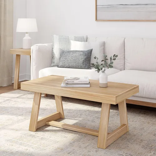 Vista 11 de Plank+Beam Mesa auxiliar rectangular clásica, mesa de centro de granja de 40 pulgadas, mini mesas centrales para espacios pequeños, mesa de té