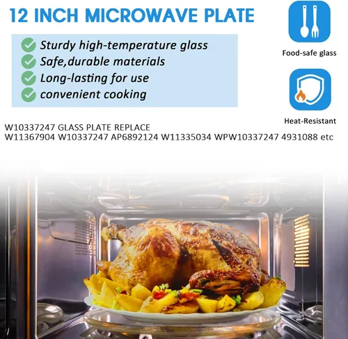 Vista 5 de Placa giratoria de vidrio de 12 pulgadas para microondas Whirlpool y otros microondas de 1.5 y 1.7 pies cúbicos. Reemplaza WPW10337247 W11335034
