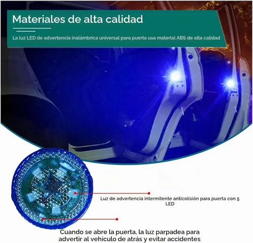 Vista 4 de Dickno 4 luces LED inalámbricas de advertencia para puerta de automóvil, 5 luces LED de señal de seguridad intermitentes automáticas en carretera