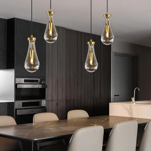 Vista 4 de Lámparas Colgantes de Gota de Lluvia para Isla de Cocina: Lámparas de Gota de Lluvia de Cristal de 2 Luces - Lámparas de Latón Dorado para sobre