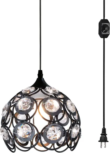 Vista 11 de TISLYCO - Lámpara de araña de cristal con enchufe y cable largo de 13.12 pies y interruptor de encendido/apagado, lámparas colgantes con enchufe