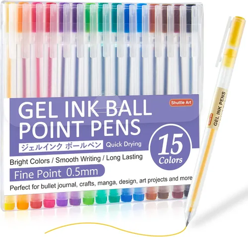 Vista 10 de Shuttle Art Bolígrafos de tinta de gel, paquete de 15 bolígrafos negros estilo japonés, bolígrafos extrafinos de 0.015 in para el hogar, la escuela
