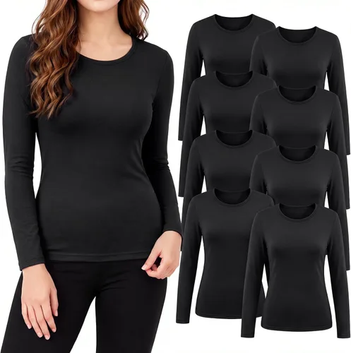 Vista 8 de Jecery 8 piezas de camisas térmicas de manga larga a granel para mujer, conjunto de camiseta térmica de cuello redondo, ropa interior de invierno