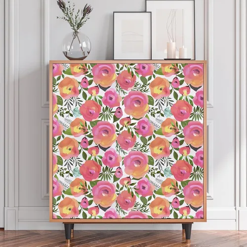 Vista 3 de WENMER Papel tapiz floral para despegar y pegar de 17.7 x 118 pulgadas, acuarela decorativa de flores rosas durazno, extraíble, para tocador
