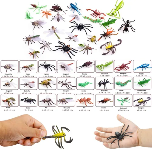 Vista 2 de Figuras de juguete de insectos para niños y niñas (24 piezas), insectos falsos de 2 a 4 pulgadas, arañas falsas, cucarachas, escorpiones, grillos