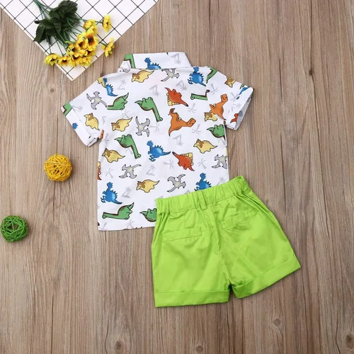 Vista 58 de Conjunto de camisa de manga corta con botones y pantalones cortos casuales con diseño de flamingo, para bebés y niños de 1 a 6 años, atuendos