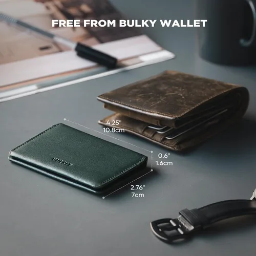 Vista 4 de VULKIT Cartera de Cuero Portafolios delgada Minimalista con Bloqueo RFID, Portafolios de Tarjetas de Crédito con Cierre Magnético de Bolsillo Oliva