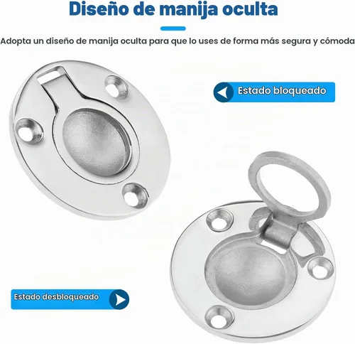 Vista 5 de 4 escotillas de anillo de barco, 1.97 pulgadas, cierre redondo empotrado, mango empotrado de cubierta
