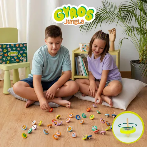 Vista 5 de BONNYCO Paquete de 40 unidades de peonzas de madera, peonzas para fiestas infantiles de la selva. Peonzas para bolsas de regalo para niños de 3-5