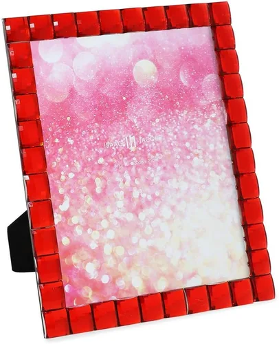 Vista 50 de Isaac Jacobs Marco decorativo con joyas brillantes, para exhibición de fotos y decoración del hogar (4x4, Rosado)
