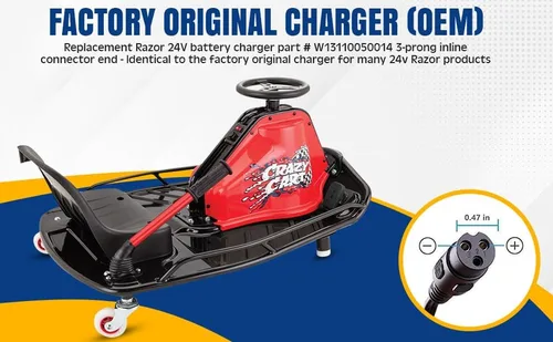 Vista 4 de Cargador de batería SLA de 24 V para Razor E100 - Cargador de 24 V 600 mA (0.6 A) con conector en línea de 3 clavijas compatible con Razor E100