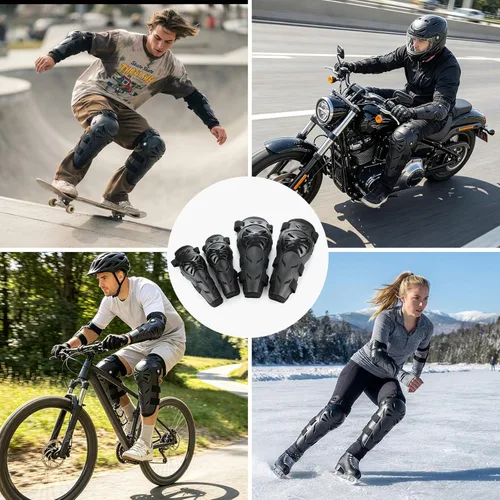 Vista 8 de GES Rodilleras para motocicleta – 4 rodilleras para adultos/coderas de motocicleta/almohadillas ajustables para rodilleras, protectores de codo