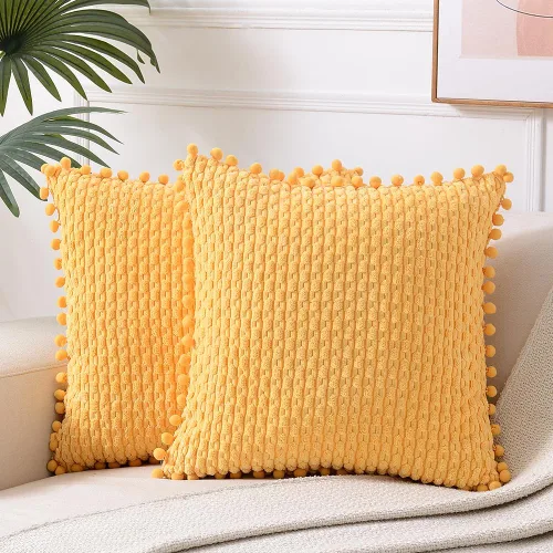 Vista 15 de Fancy Homi - Juego de 2 fundas de cojín decorativas crema blanco de 40 x 40 cm con pompones para sofá cama, decoración de hogar moderna, rústica