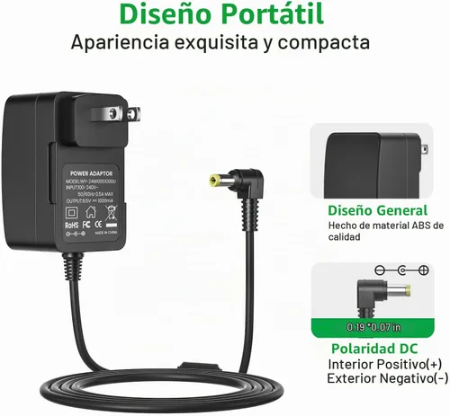 Vista 3 de Adaptador de corriente para teclado Casio de 9.5 V CC - Compatible con teclados Casio: ADE95100LU, LK-135, WK-225, CTK-2500, CTK-2400, CTK-2550