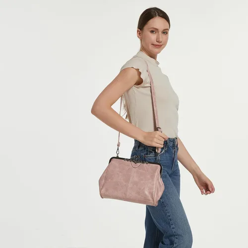 Vista 3 de Bolsos vintage para mujer Kiss Lock para mujer, cuero aceitado, bolso de mano