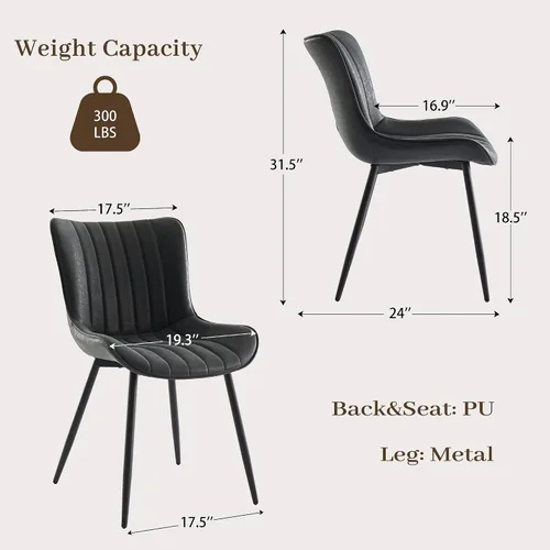 Vista 2 de GarveeHome Juego de 2 sillas de comedor tapizadas, sillas de cocina de cuero con patas de metal, sillas de comedor modernas de mediados de siglo