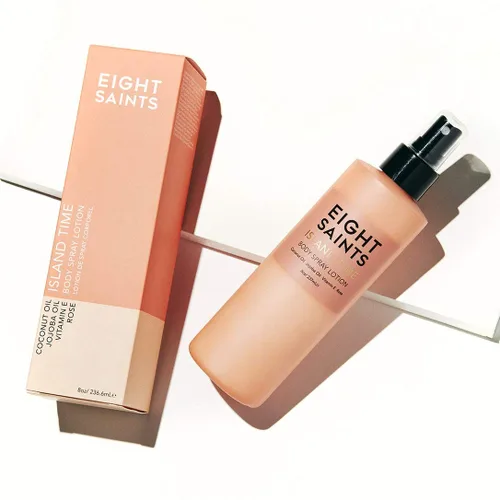 Vista 2 de Eight Saints Island Time Loción en Aerosol para el Cuerpo, Loción Corporal Natural y Orgánica para Piel Seca, Protege, Nutre e Hidrata, Aroma a
