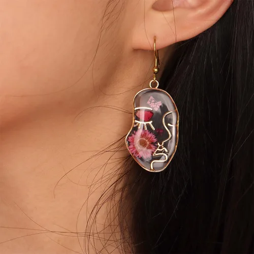 Vista 2 de JeanBeau - Aretes de arte abstracto de flores prensadas para mujeres, adolescentes y niñas, hechos a mano, flores secas únicas de resina dorada