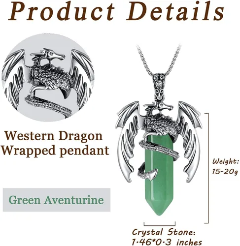 Vista 6 de MAIBAOTA Collar de dragón para hombres y mujeres, collar de cristal, collares geniales para hombre, joyería de dragón, collar de piedras preciosas