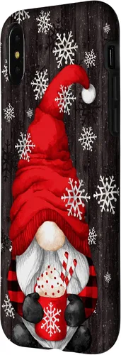 Vista 2 de Funda de Navidad para iPhone X/XS con diseño de gnomo rojo para mujer, con taza de cacao caliente, bonita funda de Navidad