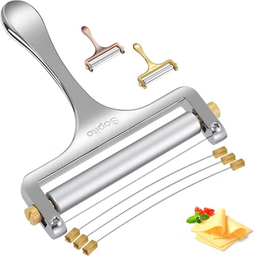 Vista 7 de Cortador de queso Sopito de acero inoxidable con 3 cables extra ideal para queso cheddar, gruyere, raclette, bloque de queso mozzarella, grosor Cobre