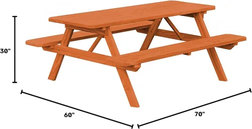 Vista 25 de Amish-Made - Mesa de picnic rectangular de pino para exteriores de 44 pulgadas con bancos adjuntos, color negro Negro (Black Paint)