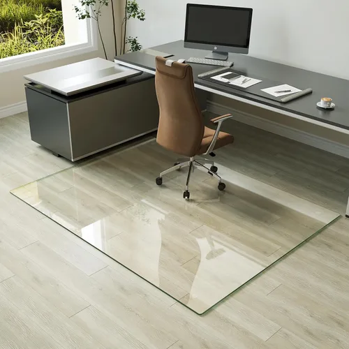 Vista 19 de Koonmi Tapete para silla de vidrio templado para suelos de madera dura y alfombras, 30" x 48" gris, protector de piso de oficina de servicio pesado