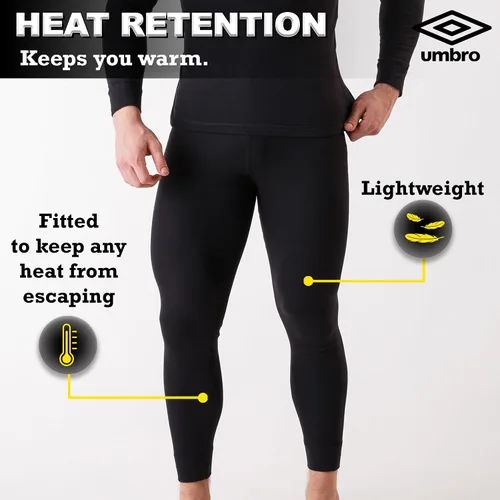 Vista 2 de Umbro Leggings térmicos de capa base para hombre, pantalones de invierno cálidos y ligeros para hombres, pantalones de compresión para hombre