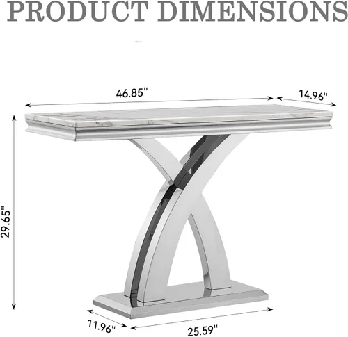 Vista 2 de Mesa de consola de mármol, moderna mesa rectangular de lujo para sofá de entrada de mármol con parte superior de mármol sintético de 0.71 pulgadas