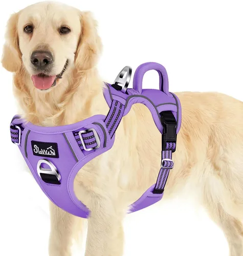 Vista 11 de SlowTon Arnés para perro sin tirones, arnés resistente sin estrangulamiento para mascotas, con 2 clips para la correa y mango vertical de fácil