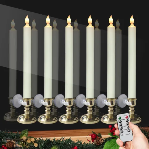 Vista 18 de Velas de Ventana Sin Llama con Control Remoto y Temporizador, Velas LED Cónicas Operadas por Batería con Ventosas Juego de 6 Velas de Ventana de A-6