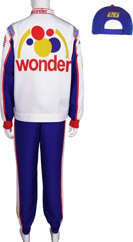 Vista 5 de Qosivfey Disfraz completo de Ricky Bobby para adultos, disfraz de carreras de Ricky Bobby de Talladega Nights, accesorios para fiesta de Halloween