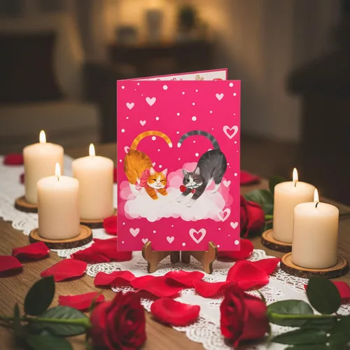 Vista 6 de Tarjeta romántica de San Valentín con diseño de gato, 3D, para pareja, gato, para esposa, marido, él, novia, novio, adultos 6 x 8 pulgadas