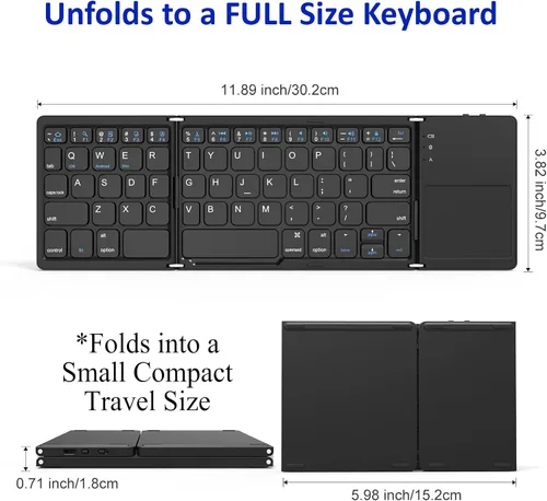 Vista 8 de Teclado inalámbrico plegable delgado compatible con Raspberry Pi 4 Modelo B+ con mouse TOUCHPAD totalmente universal que proporciona 48 horas
