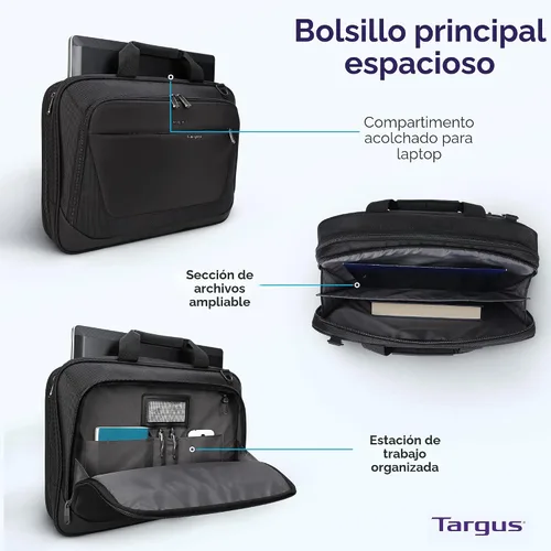 Vista 6 de Targus CityLite Maletín para portátil con bandolera y mensajero para laptop de 15.6 pulgadas, Negro (TBT053US)