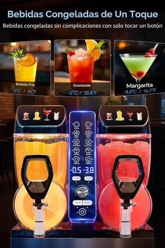 Vista 4 de 30L Commercial Slushie Machine, 2-Tank Frozen Drink Maker for Margarita Daiquiri Wine Frappe, 8 Gal LED Stand-up Slush Dispenser, Bar Restaurant