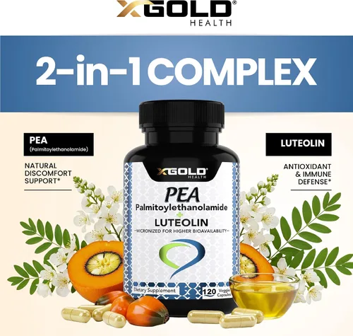 Vista 3 de Palmitoiletanolamida 630 mg + luteolina estandarizada 98% - Guisante micronizado 99% altamente purificado y biodisponible - Hecho en Estados Unidos