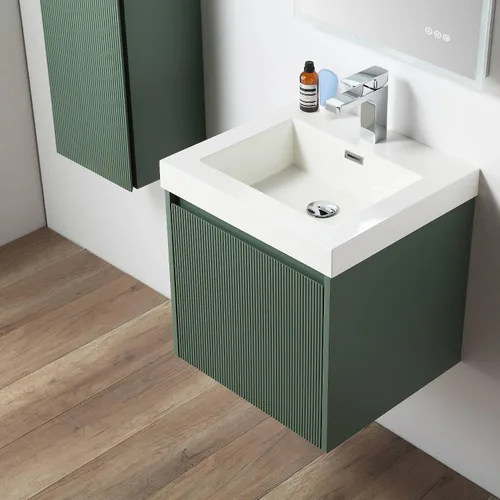 Vista 6 de Blossom Lavabo de baño de 20 pulgadas con tocador, todo en madera montado en la pared, gabinete flotante de baño con tocador con fregadero