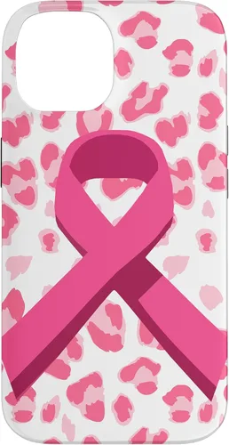 Vista 4 de Funda para iPhone 16 con cinta rosa en estampado de leopardo para concientización sobre el cáncer de mama