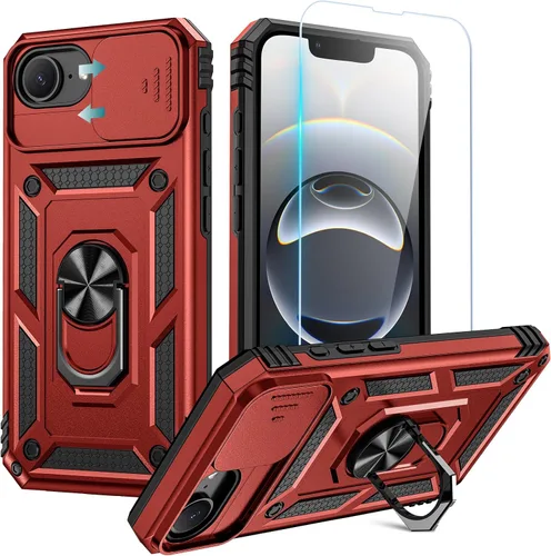 Vista 45 de Goton Funda para iPhone 14 Plus con Protector de Pantalla - Funda con Cubierta Deslizante para Cámara con Soporte de Anillo, Resistente de Grado