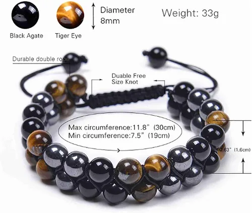 Vista 3 de Pulsera de triple protección pulsera de cuentas de obsidiana negra y hematita de 0315in para hombres y mujeres trae suerte prosperidad y felicidad
