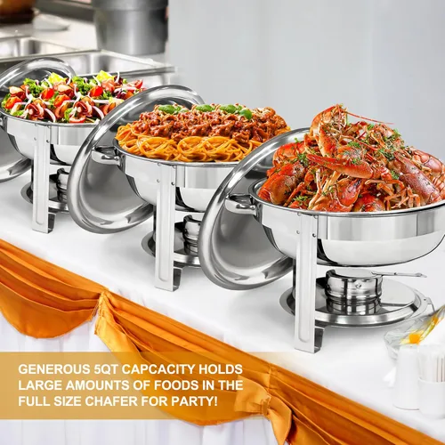Vista 2 de Nova Microdermabrasion Juego de 6 platos de bufé de acero inoxidable de 5 cuartos de galón, calentadores de alimentos para catering, fiestas