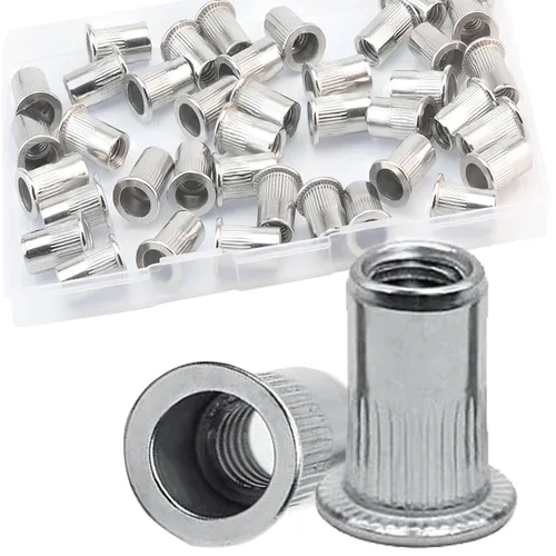 Vista 15 de Tuerca de remache de 1/4”-20 UNC, 80 piezas de acero inoxidable 304 de cabeza plana Rivnut, inserto roscado Nutsert