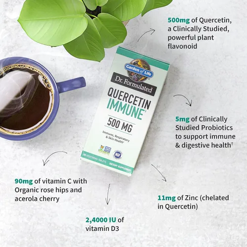 Vista 2 de Garden of Life Suplemento de apoyo al sistema inmunológico de quercetina una vez al día con vitamina C, D y probióticos, formulado por Dr. - Salud