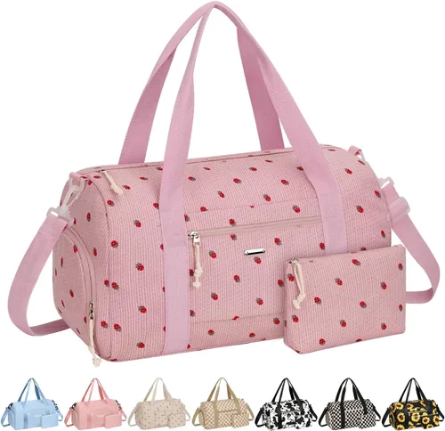 Vista 18 de Bolsa de gimnasio para mujer con compartimento para zapatos Fresa de pana beige