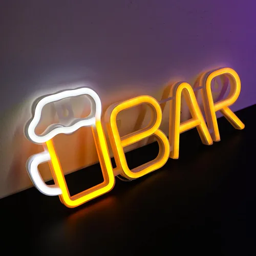 Vista 10 de ENUOLI Letreros de barra de neón, luz LED de cerveza para decoración de pared, letreros de neón de barra alimentados por USB/batería, luz de cerveza